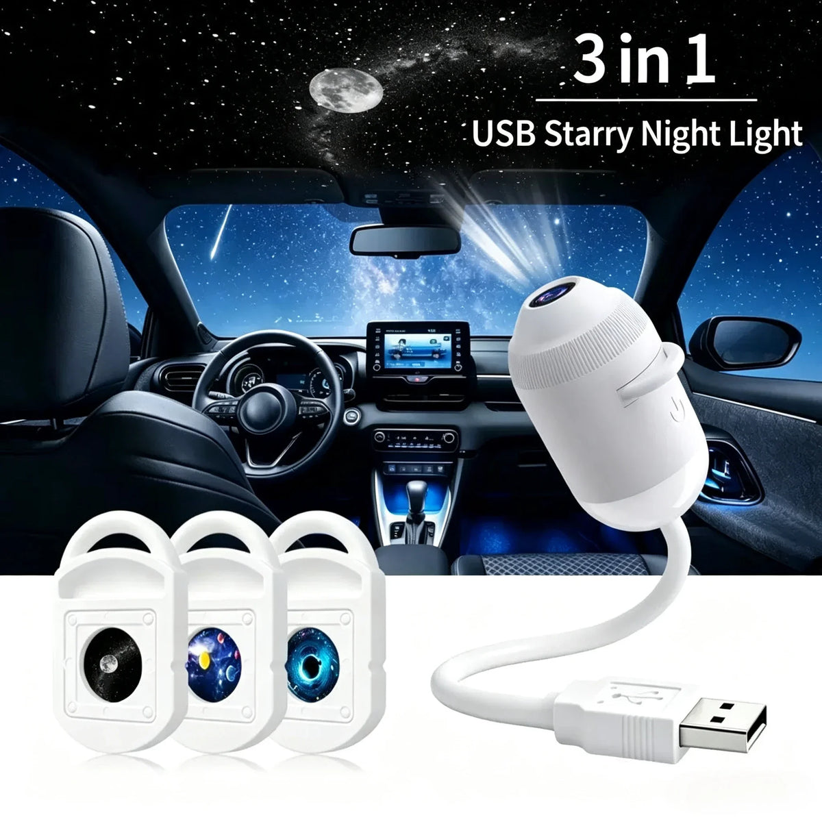 2‑in‑1 Rotatable Galaxy Starry Sky Sunset Projector Lamp Wiring‑Free Portable Car Home Atmosphere Light  Adults Gift