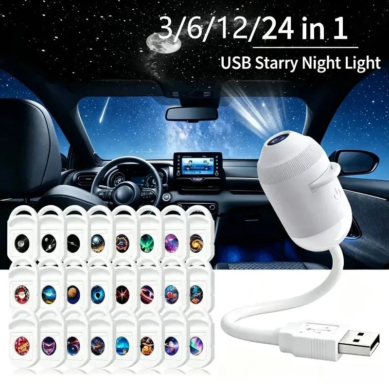 2‑in‑1 Rotatable Galaxy Starry Sky Sunset Projector Lamp Wiring‑Free Portable Car Home Atmosphere Light  Adults Gift