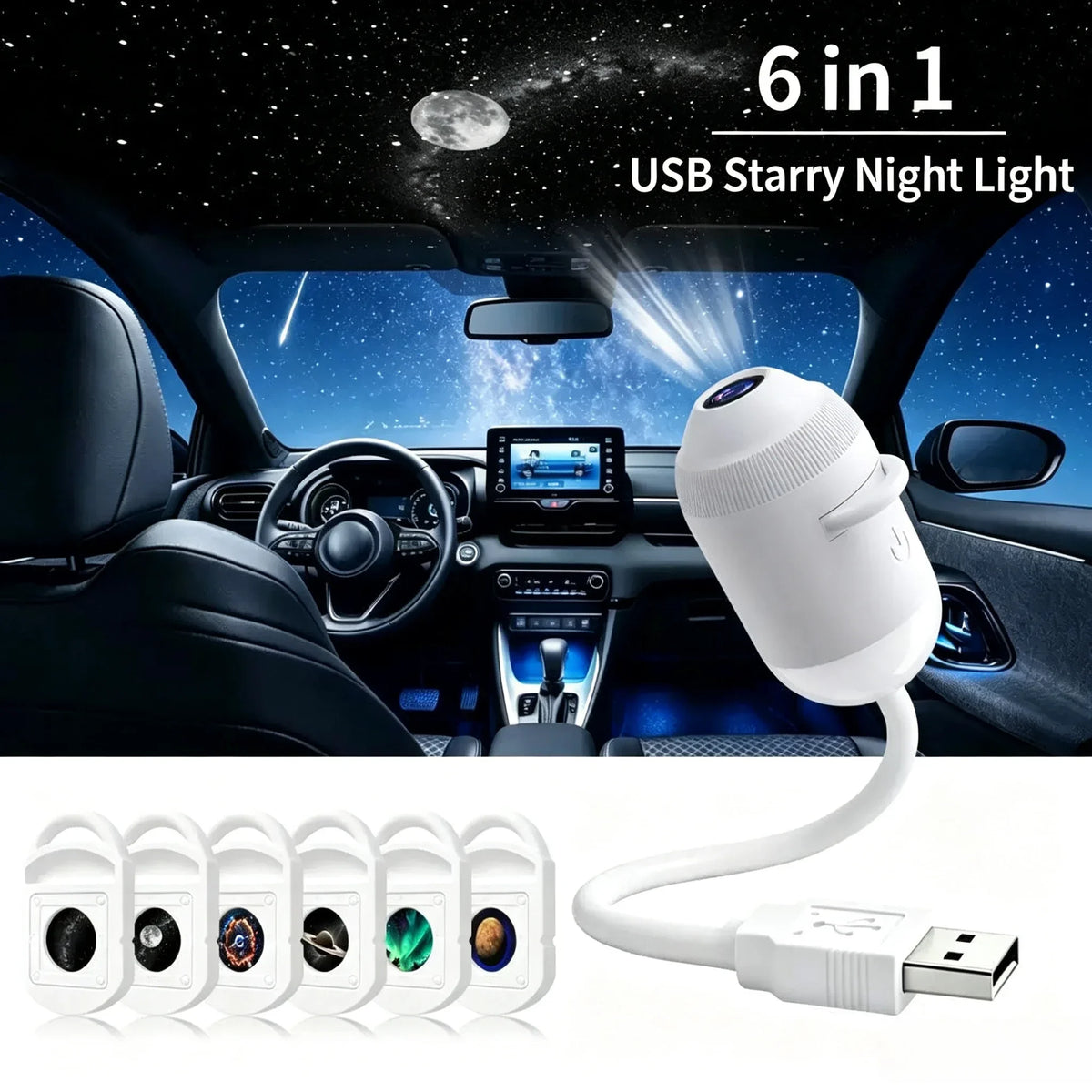 2‑in‑1 Rotatable Galaxy Starry Sky Sunset Projector Lamp Wiring‑Free Portable Car Home Atmosphere Light  Adults Gift