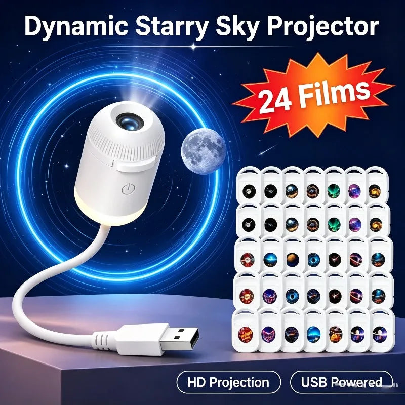 2‑in‑1 Rotatable Galaxy Starry Sky Sunset Projector Lamp Wiring‑Free Portable Car Home Atmosphere Light  Adults Gift