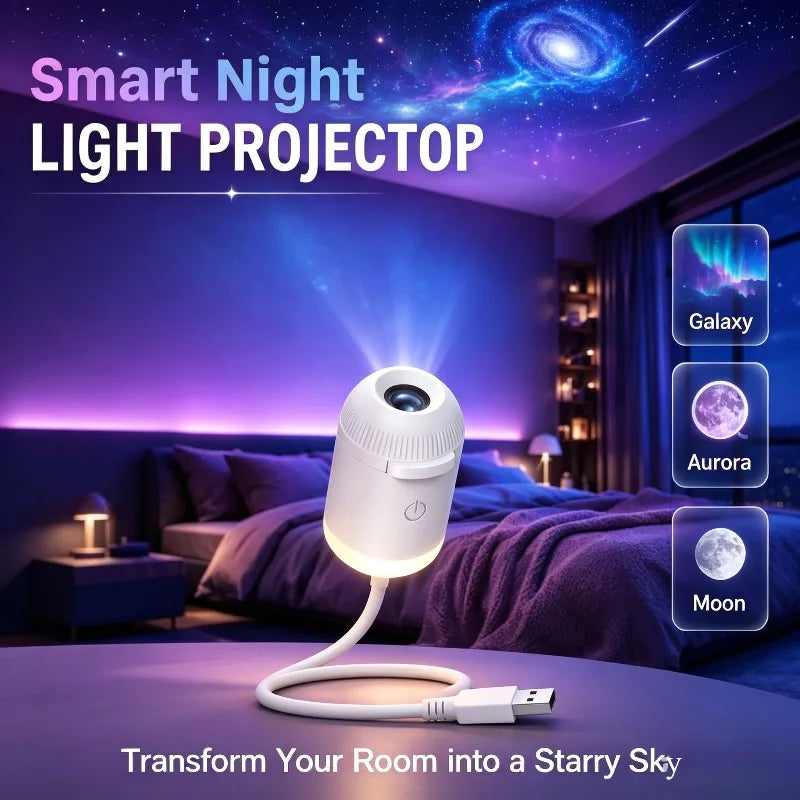 2‑in‑1 Rotatable Galaxy Starry Sky Sunset Projector Lamp Wiring‑Free Portable Car Home Atmosphere Light  Adults Gift