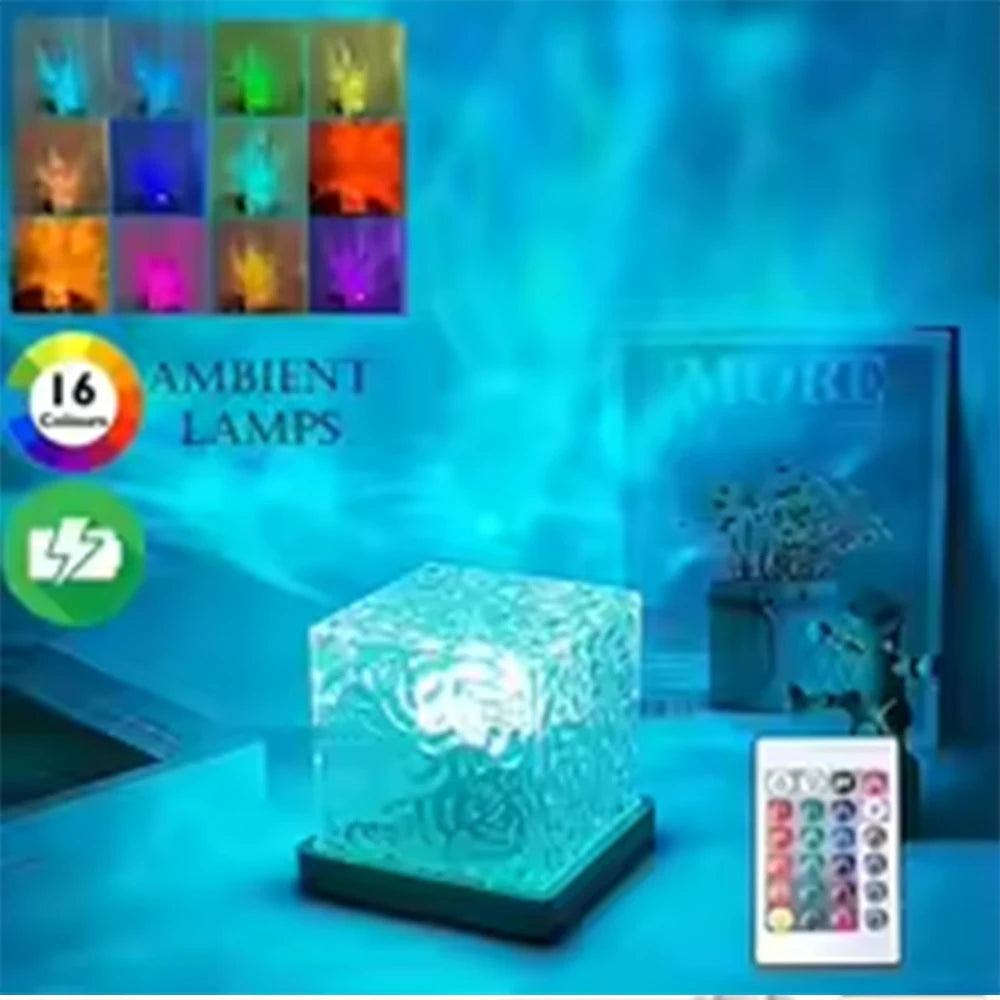 HOMEFISH RGB 16 Colors Aurora Ocean Wave Projector Night Light, Remote Control Rechargeable Table Lamp for Bedroom Decor